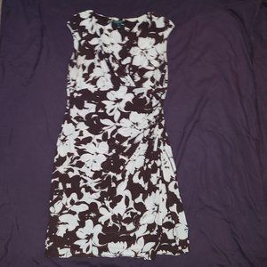 Brown & white flower print dress